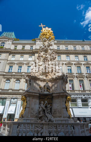 Pestsaule column Vienna, view of the Pestsaule monument built in the Graben area of Vienna to commemorate the end of the 1690s plague, Wien, Austria. Stock Photo