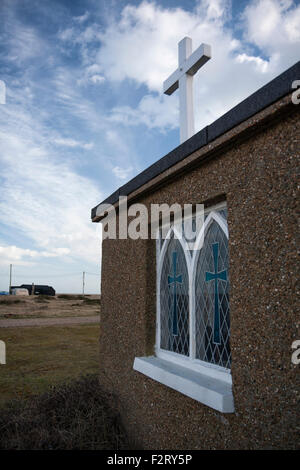 The Sanctuary Church, Dungeness, Kent, England, UK former wartime pump station converted into a school and church. Stock Photo