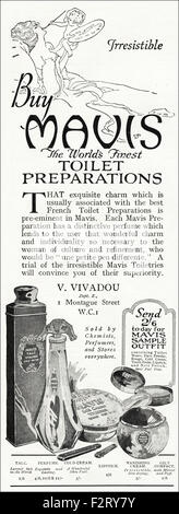 1920s advertisement. Advert dated 1923 advertising Mavis cosmetics Stock Photo