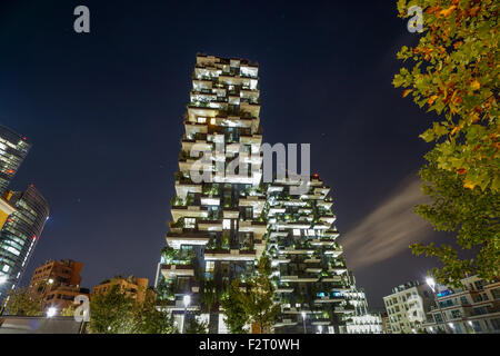 Bosco Verticale ( Vertical Forest) Skyscraper Milan Italy at night Stock Photo