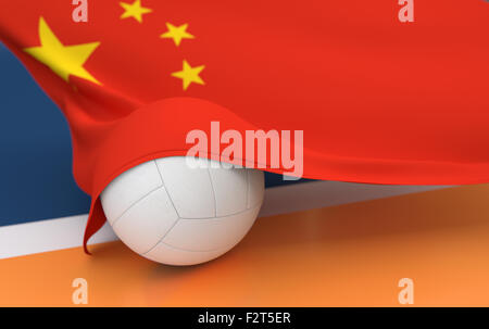 Flag of China with championship volleyball ball on volleyball court ...