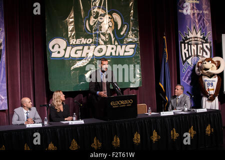 Reno, Nevada, USA. 23rd Sep, 2015. Peja StojakoviÄ‡ of the Sacramento Kings during the press conference announcing the extension of the agreement between the Sacramento Kings and the Reno Bighorns, Reno, NV © Jeff Mulvihill Jr/ZUMA Wire/Alamy Live News Stock Photo