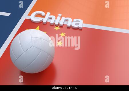 Flag of China with championship volleyball ball on volleyball court ...