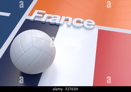 Flag of France with championship volleyball ball on volleyball court Stock Photo