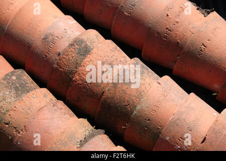 Stack of Old Terracotta Clay Flower Pots Stock Photo