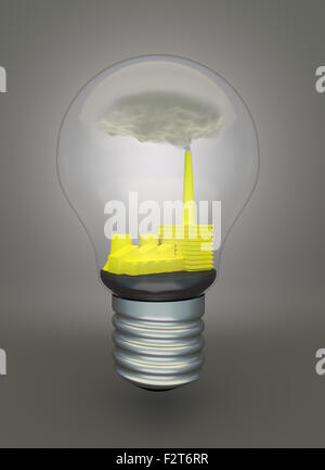 Coal burning power plant inside light bulb Stock Photo