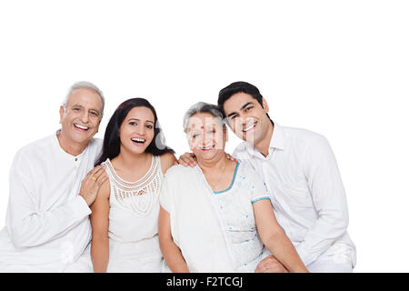 4 indian Adult Only Parents son and Daughter-In-Law sitting Stock Photo