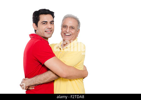2 indian Father and son love Hugging Stock Photo