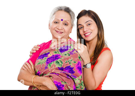 2 indian mother and dayghter standing pose Stock Photo