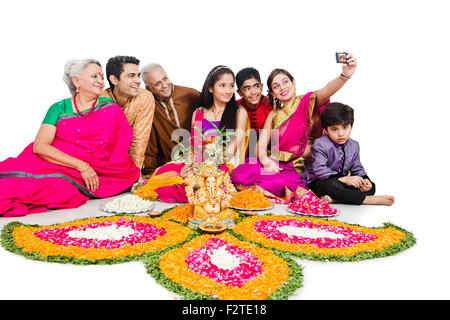 indian Joint Family Diwali Festival Mobile Phone Picture Self-portrait Stock Photo