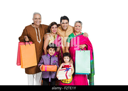 indian Group Joint Family diwali Festival Gift shopping Stock Photo