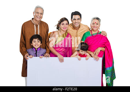 indian Group Joint Family diwali Festival Message Board showing Stock Photo