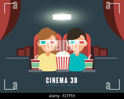 3d cinema concept in flat design style Stock Vector