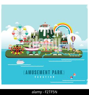 amusement park scenery in flat design style Stock Vector