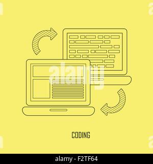 web page coding and programming in thin line style Stock Vector