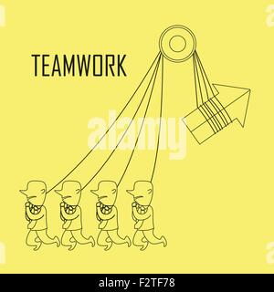 teamwork concept: businessmen pulling up an arrow together in line style Stock Vector