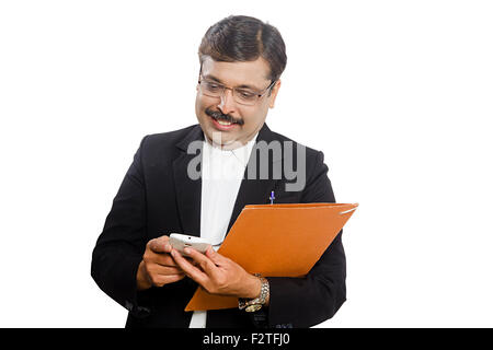 1 indian Adult Man Lawyer Dialing Mobile Phone Stock Photo