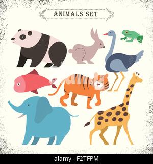 adorable animals set in flat design style Stock Vector