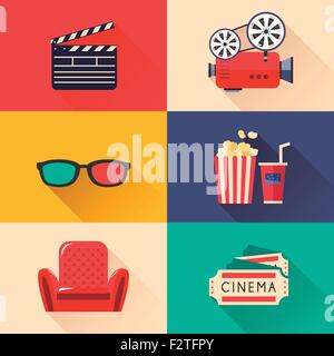 modern cinema icons set in flat design style Stock Vector