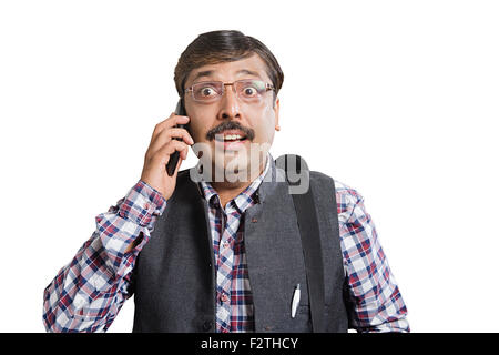 1 indian Salesperson man talking Mobile Phone Stock Photo