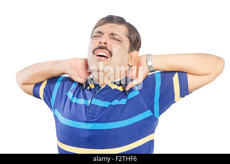 1 indian Adult Man Illness neck Pain problem Stock Photo