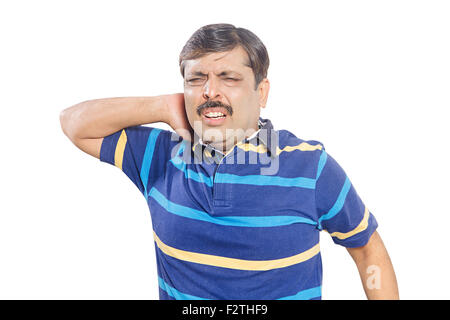 1 indian Adult Man Illness neck Pain problem Stock Photo