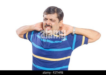 1 indian Adult Man Illness neck Pain problem Stock Photo