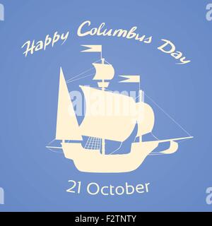 Happy Columbus Day Ship Holiday Silhouette Flat Stock Vector