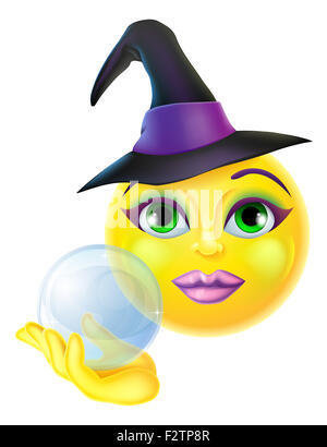 A cute Halloween emoticon emoji holding a crystal ball Stock Photo