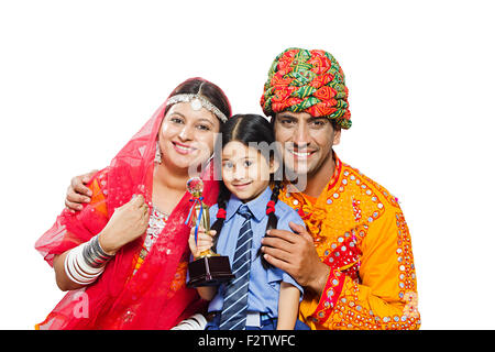 3 indian Rajasthani Villager Parents and daughter Student Stock Photo