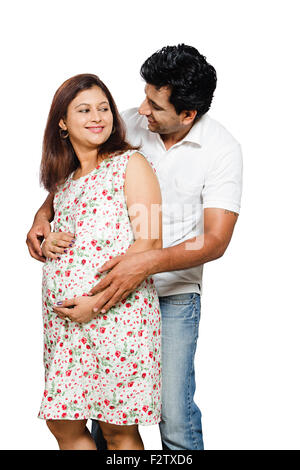 2 indian Married Couple Pregnant Caring Stock Photo