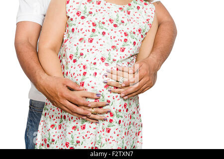 2 Married Couple Pregnant Caring Stock Photo