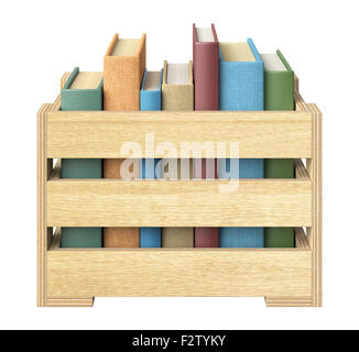 Books in wooden box, isolated Stock Photo