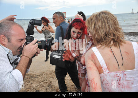 CANNES, FRANCE - MAY 13, 2010: Zombie Women of Satan photocall on the beach at the 63rd Festival de Cannes. Stock Photo