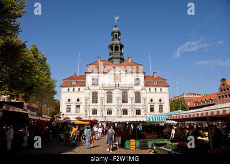 historic town hall and market, Hanseatic Town of Lüneburg, Lower Saxony, Germany Stock Photo