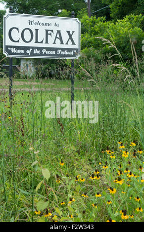 Colfax Louisiana small town famous for Louisiana Pecan Festival welcome sign Stock Photo