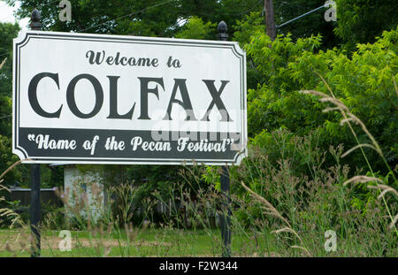 Colfax Louisiana small town famous for Louisiana Pecan Festival welcome sign Stock Photo