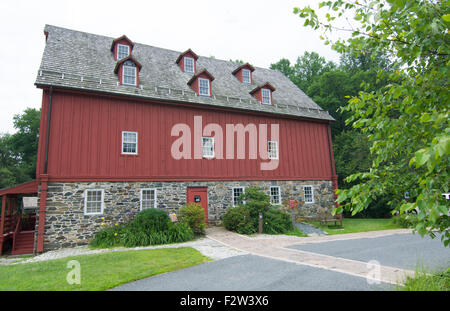 Jerusalem Mill Village Maryland old colonial town museum and Mill big red historical building Stock Photo