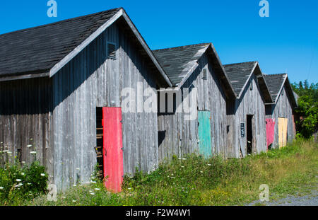 Canada Prince Edward Island, P.E.I. Prim Point graphic beauty of stacked lobster fish houses Stock Photo