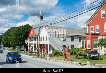 Weston Vermont small town The Vermont Store and shops Bryant House with flowers and road Stock Photo