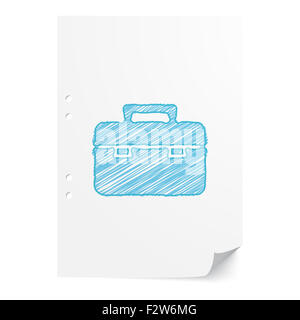 Blue handdrawn Briefcase illustration on white paper sheet with copy space Stock Photo