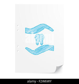 Blue handdrawn Dental Care illustration on white paper sheet with copy space Stock Photo