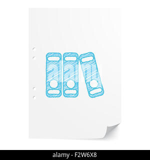 Blue handdrawn Binders illustration on white paper sheet with copy space Stock Photo