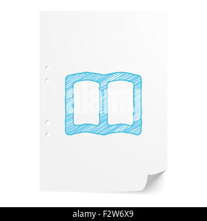 Blue handdrawn Open Book illustration on white paper sheet with copy space Stock Photo