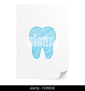 Blue handdrawn Tooth illustration on white paper sheet with copy space Stock Photo