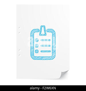 Blue handdrawn Clipboard illustration on white paper sheet with copy space Stock Photo