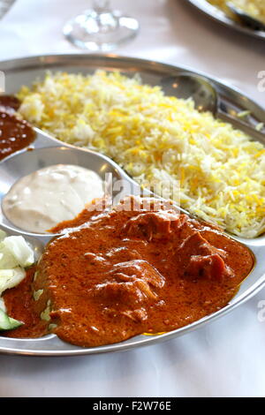 Thali lunch on an stainless steel tray Stock Photo