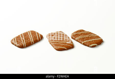three chocolate biscuits on white background Stock Photo