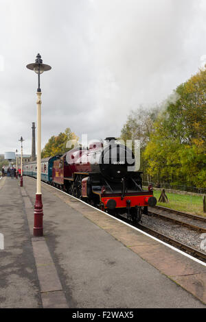 Preserved steam engine LMS class 5 'crab' 13065 at Rawtenstall station on the East Lancashire Railway. Stock Photo