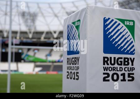 Olympic Stadium, London, UK. 24th Sep, 2015. New Zealand versus Namibia. RWC2015 branding around the stadium and at posts. © Action Plus Sports/Alamy Live News Stock Photo